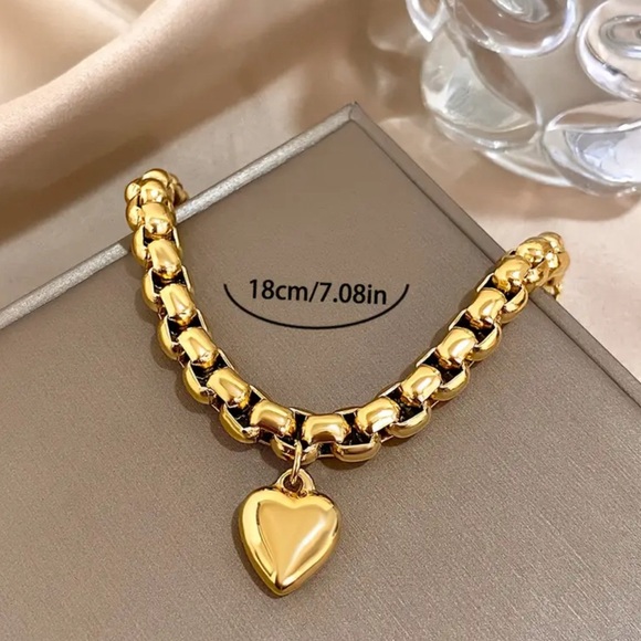 New-18k gold plated stainless steel heart-shaped charm bracelet - Picture 5 of 6